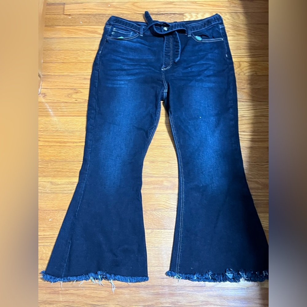 KanCan Dark Wash Front Belted Flare Jeans Size 33